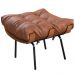 Poltrona Costela com Puff Couro Caramelo Metal Preto
