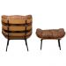 Poltrona Costela com Puff Couro Caramelo Metal Preto