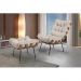 Poltrona Costela com Puff Linho Off White Metal Preto