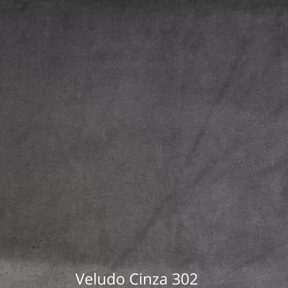Puff Barcelona Decorativo Veludo Cinza Chumbo e Base Madeira