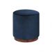 Puff Barcelona Decorativo com Veludo Azul e Base Madeira