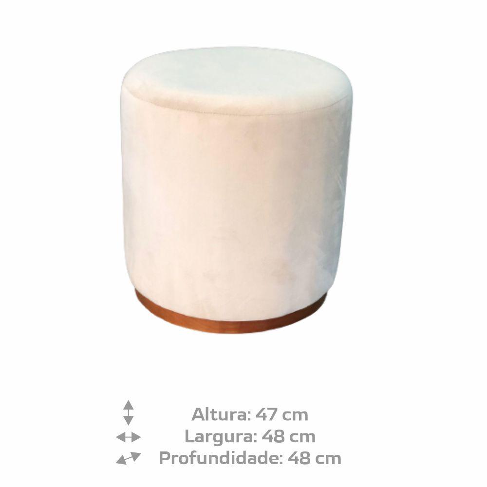 Puff Barcelona Decorativo com Veludo Marfim e Base Madeira