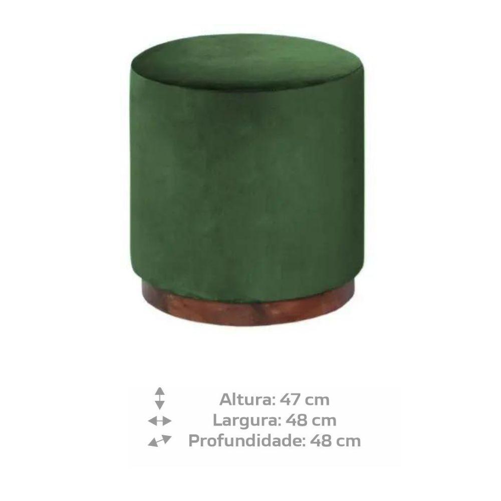 Puff Barcelona Decorativo com Veludo Verde e Base Madeira