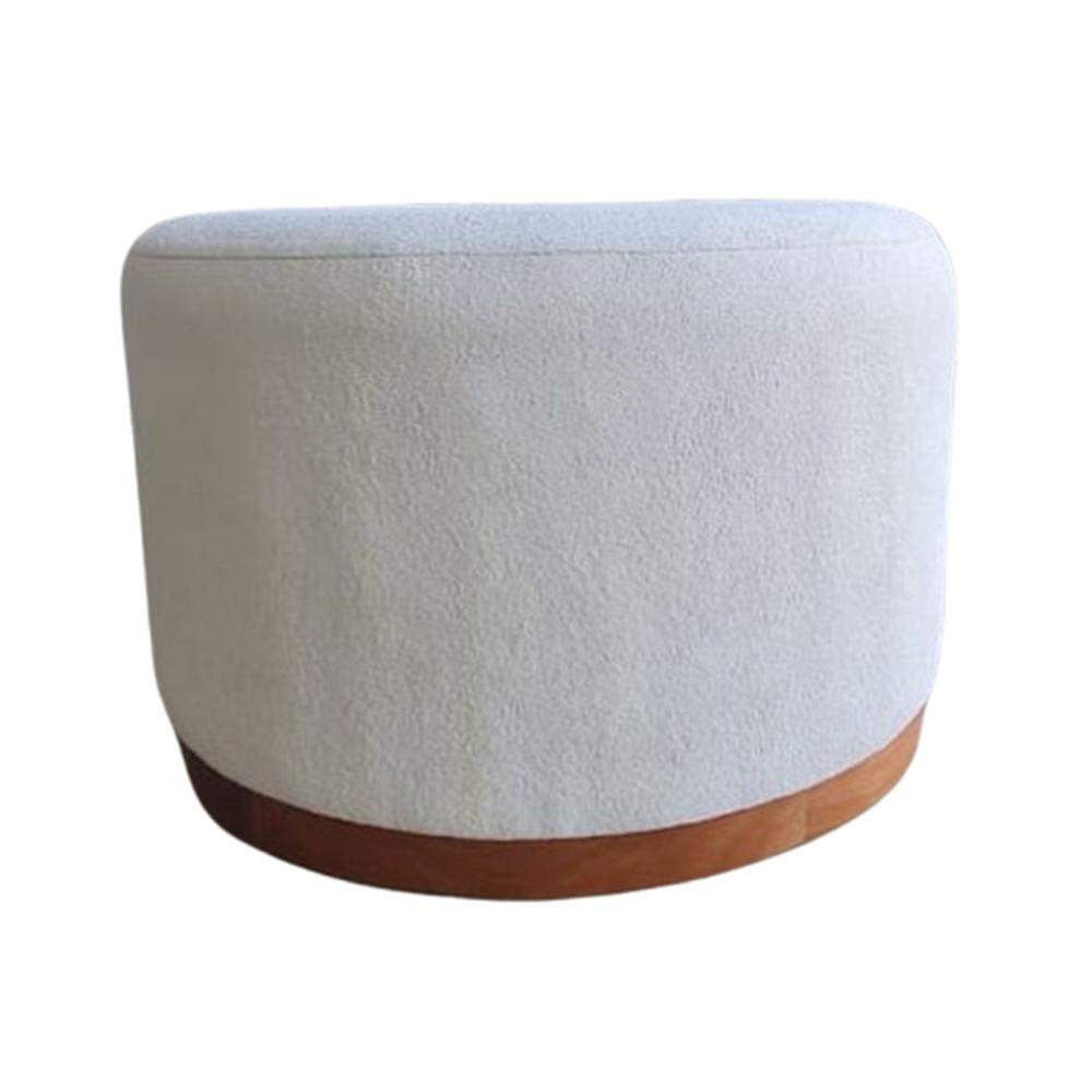 Puff Redondo Ipanema Boucle Off White com Base em Madeira
