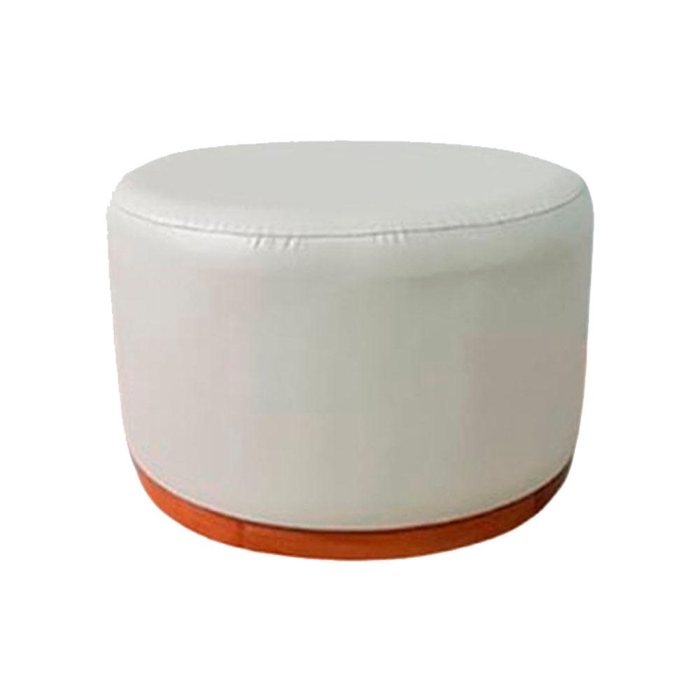 Puff Redondo Ipanema Couro Pérola com Base em Madeira