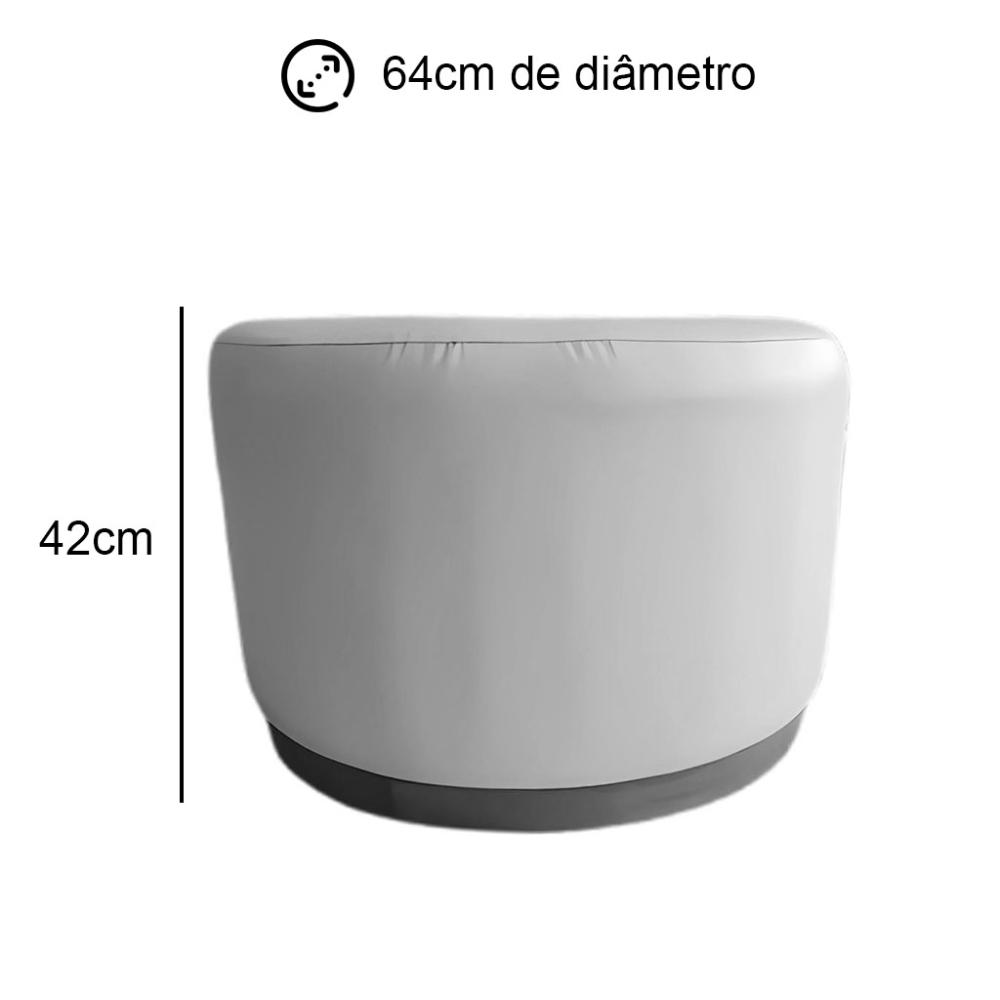 Puff Redondo Ipanema Linho Bege com Base em Madeira