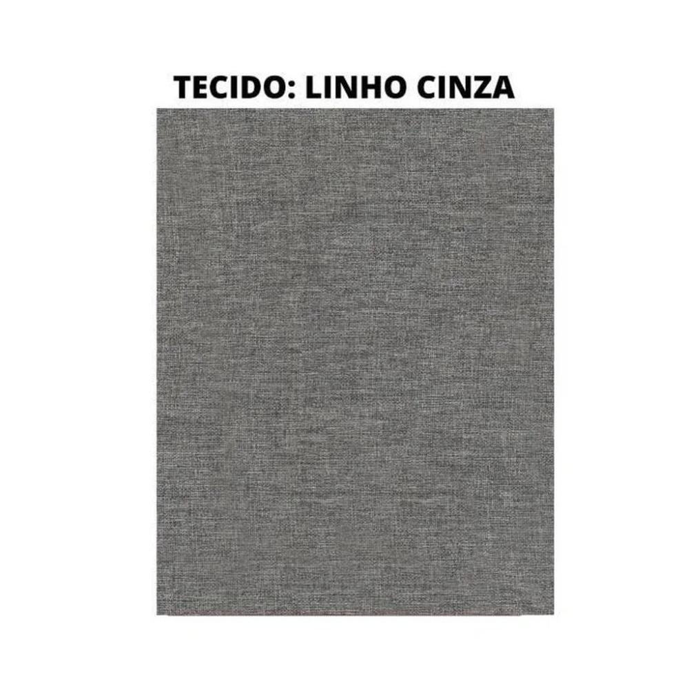Puff Thor Luxo Madeira Maciça Tecido Linho Cinza
