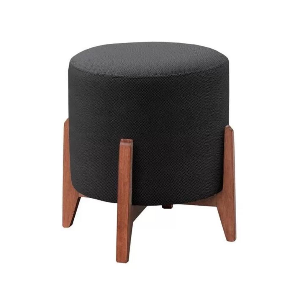 Puff Thor Luxo Madeira Maciça Tecido Veludo Preto