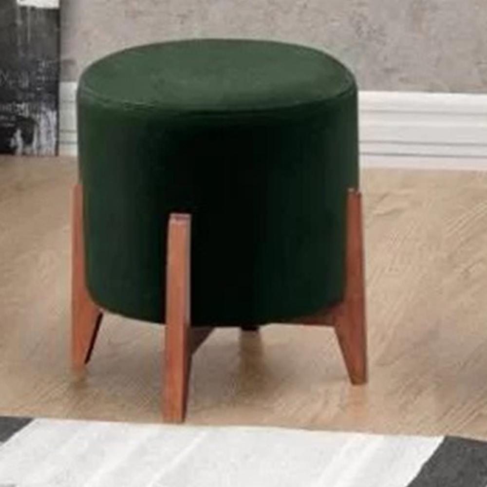 Puff Thor Luxo Madeira Maciça Tecido Veludo Verde