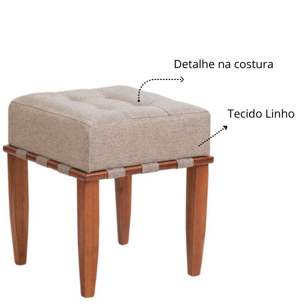 Puff Trançado Pérola com Linho Bega e Pés em Madeira