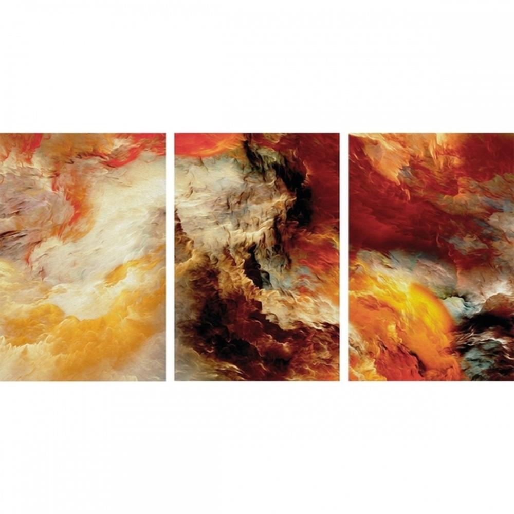 Quadro Decorativo Abstrato Tempestade Cores Quentes 3 Telas