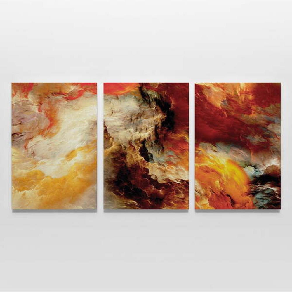 Quadro Decorativo Abstrato Tempestade Cores Quentes 3 Telas