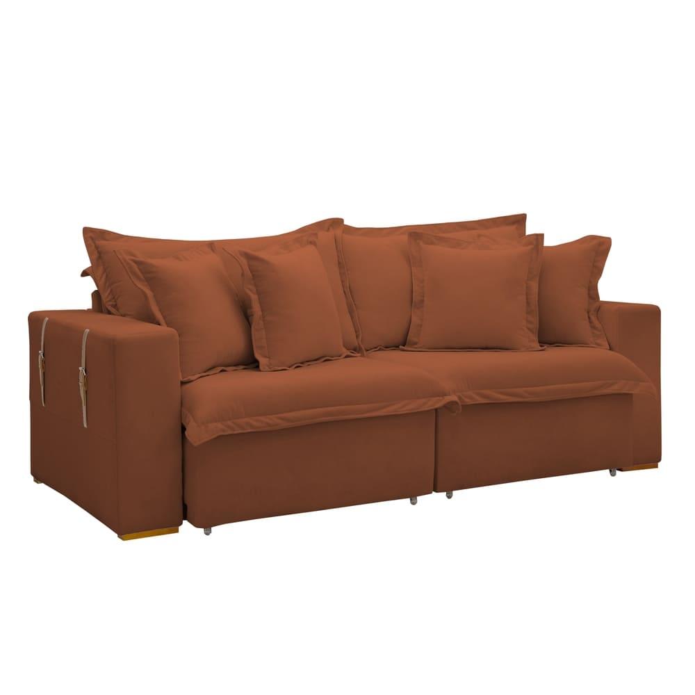 Sofá Cama Retrátil e Reclinável Arizona Veludo Terracota 2,20M