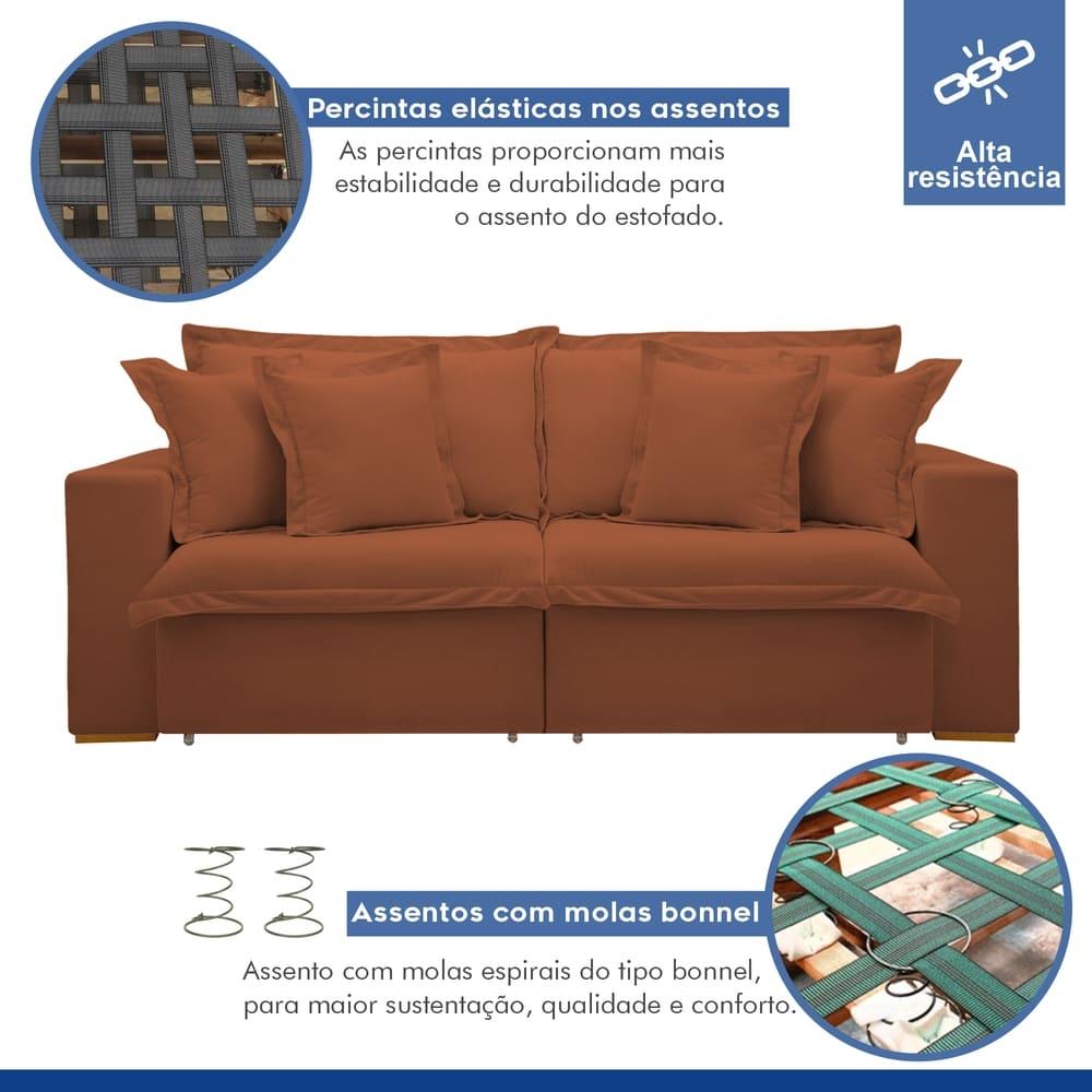 Sofá Cama Retrátil e Reclinável Arizona Veludo Terracota 2,20M