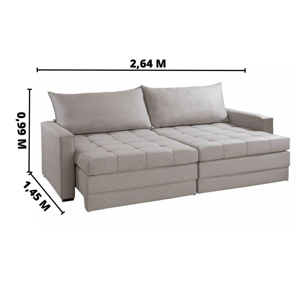 Sofá Cama Retrátil e Reclinável Captiva Linho Cinza 2,64 M