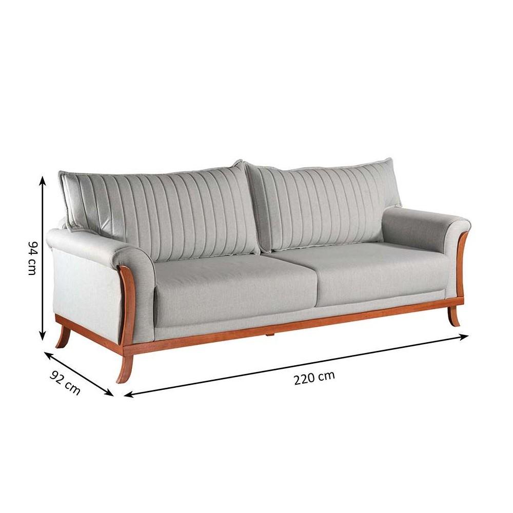 Sofá Living Louise 3 Lugares Linho Cinza 2,20 M