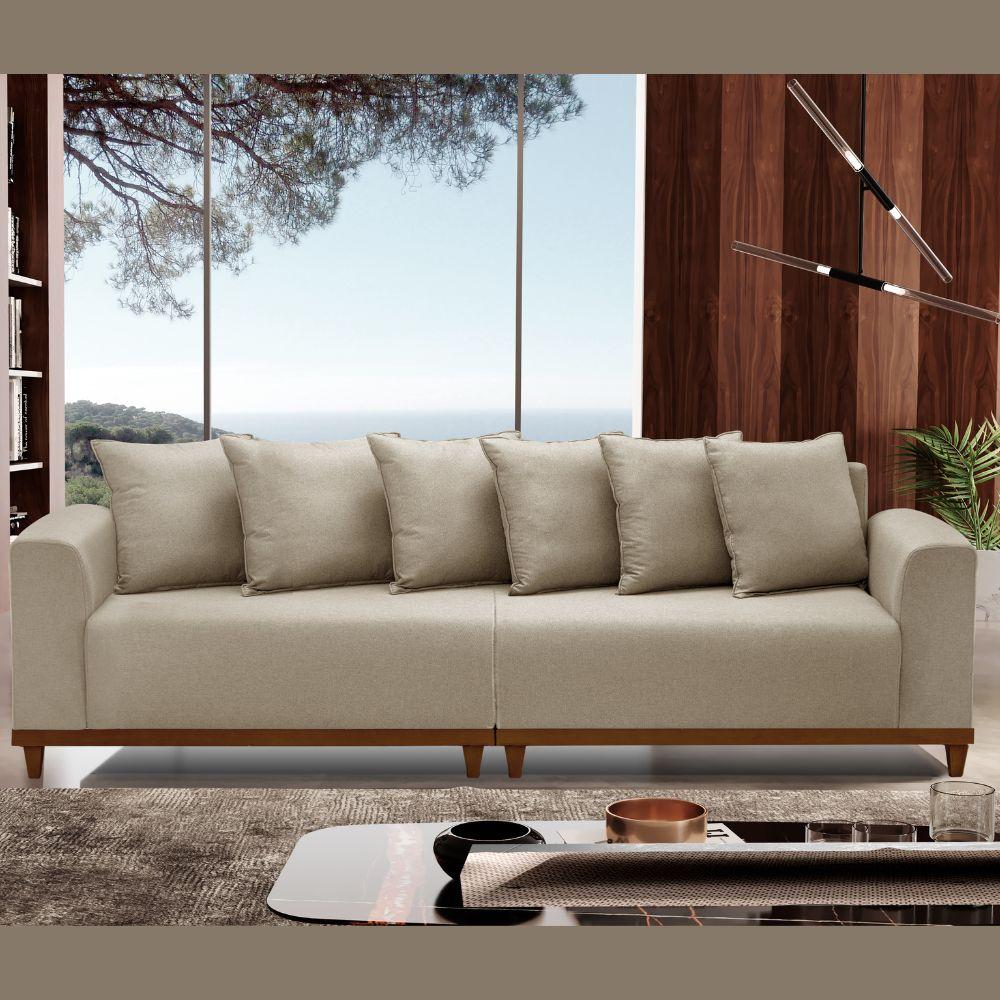 Sofá Living Palermo 4 Lugares Linho Bege 2 M