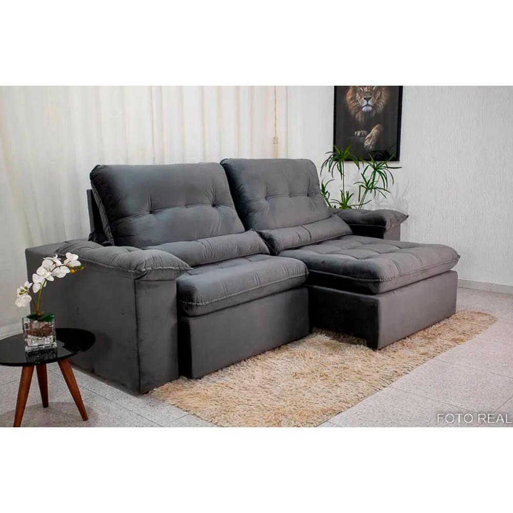 Sofá Retrátil Reclinável Imperial Molas Ensacadas Veludo Cinza 2,50M