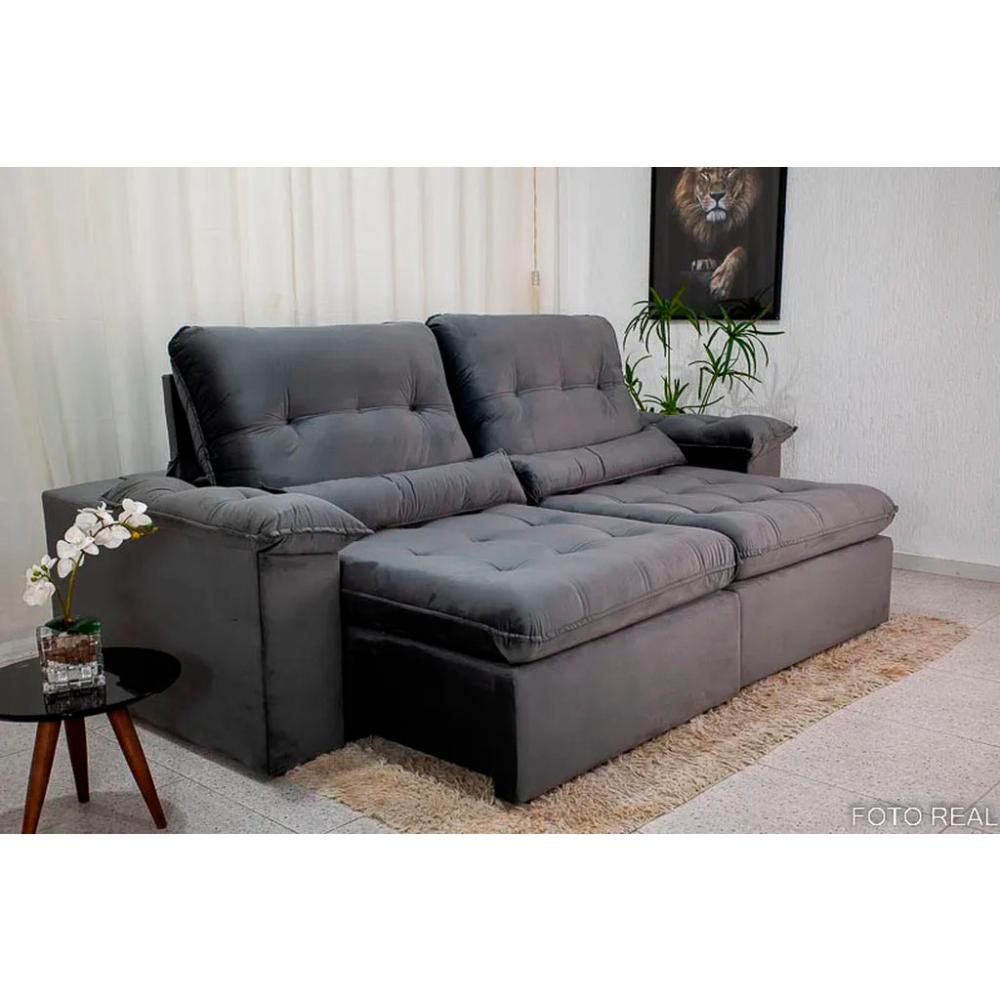 Sofá Retrátil Reclinável Imperial Molas Ensacadas Veludo Cinza 2,50M