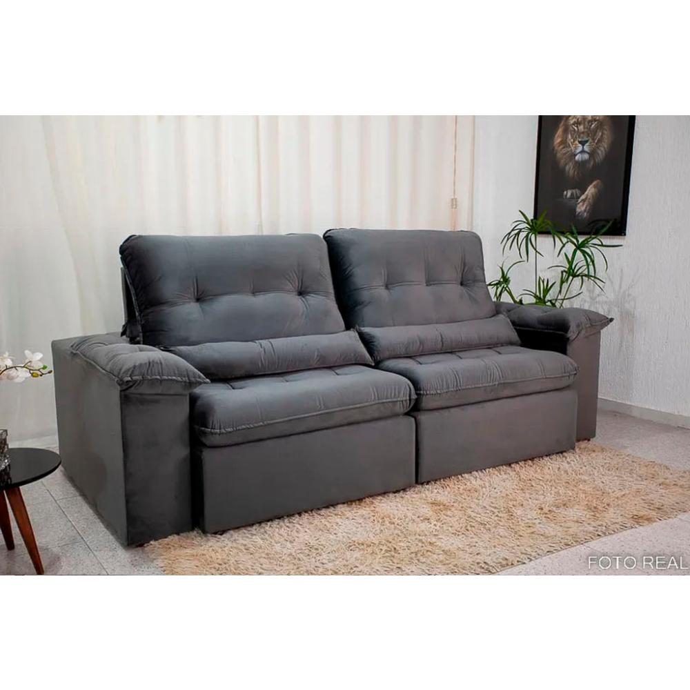 Sofá Retrátil Reclinável Imperial Molas Ensacadas Veludo Cinza 2,50M