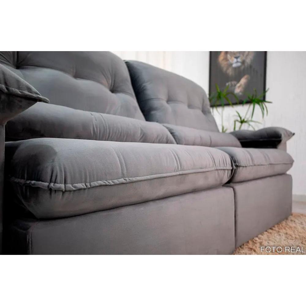 Sofá Retrátil Reclinável Imperial Molas Ensacadas Veludo Cinza 2,50M