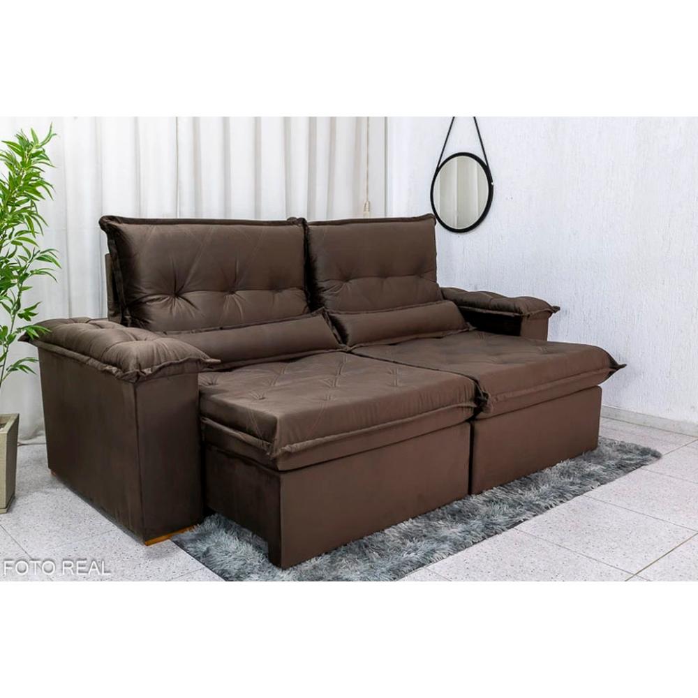 Sofá Retrátil Reclinável Imperial Molas Ensacadas Veludo Marrom 2,50M