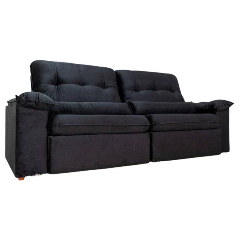 Sofá Retrátil Reclinável Imperial Molas Ensacadas Veludo Preto 2,50M