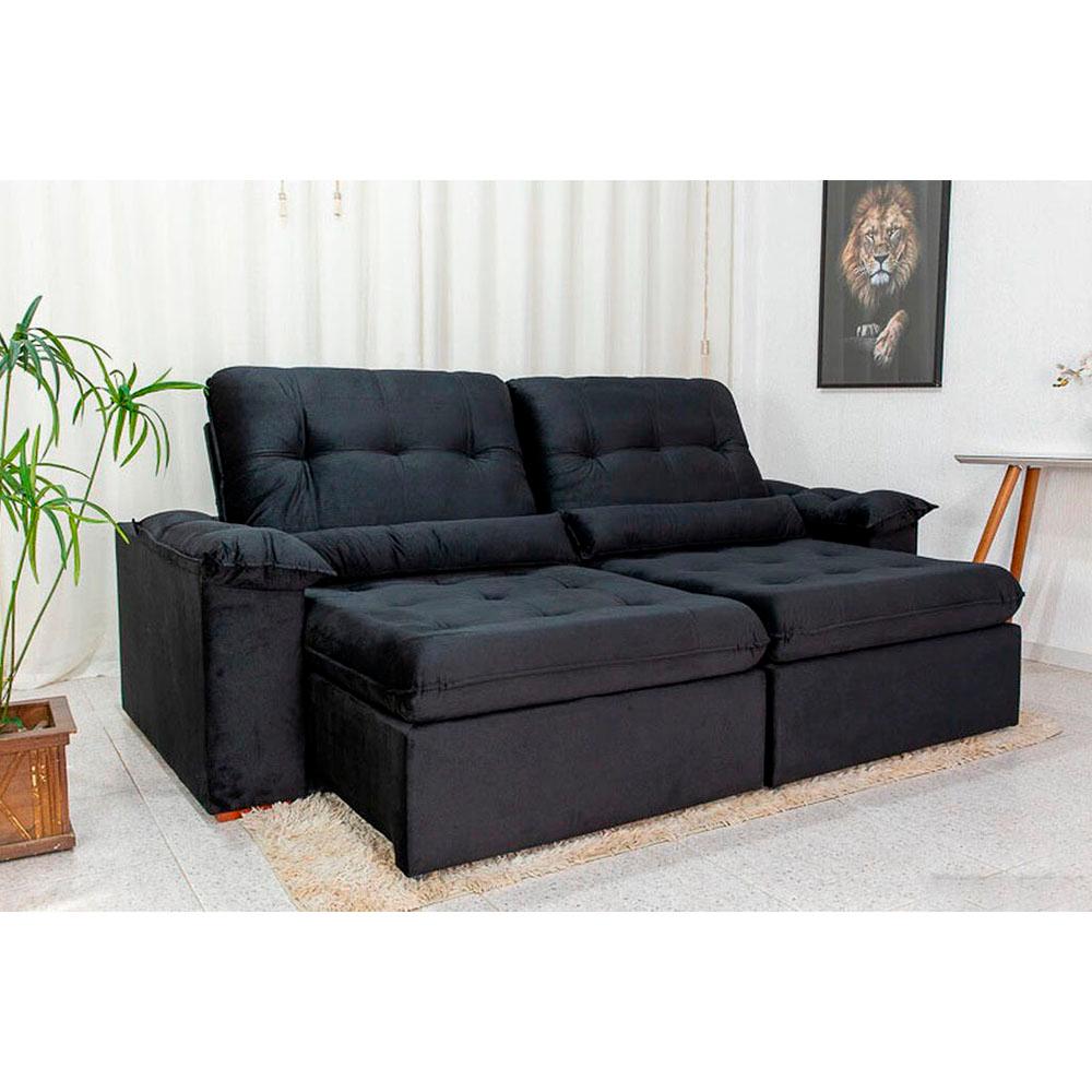 Sofá Retrátil Reclinável Imperial Molas Ensacadas Veludo Preto 2,50M