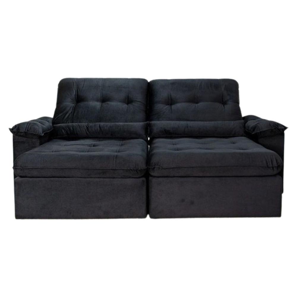 Sofá Retrátil Reclinável Imperial Molas Ensacadas Veludo Preto 2,50M