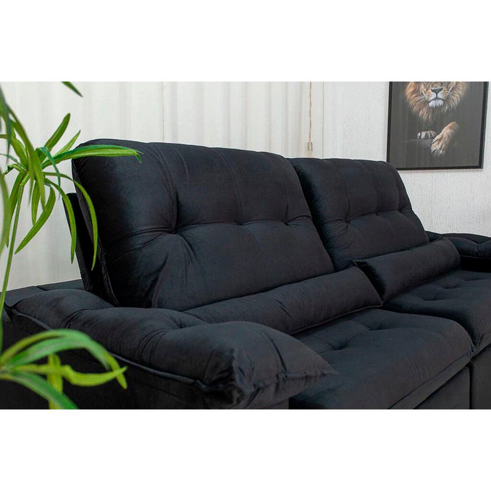 Sofá Retrátil Reclinável Imperial Molas Ensacadas Veludo Preto 2,50M