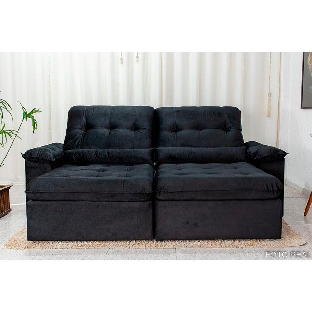 Sofá Retrátil Reclinável Imperial Molas Ensacadas Veludo Preto 2,50M