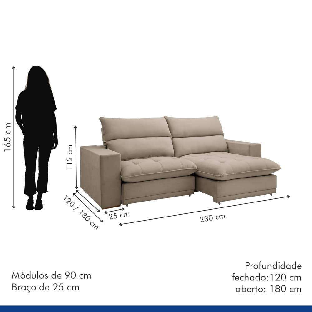 Sofá Retrátil e Reclinável Martinho Boucle Bege 2,30M