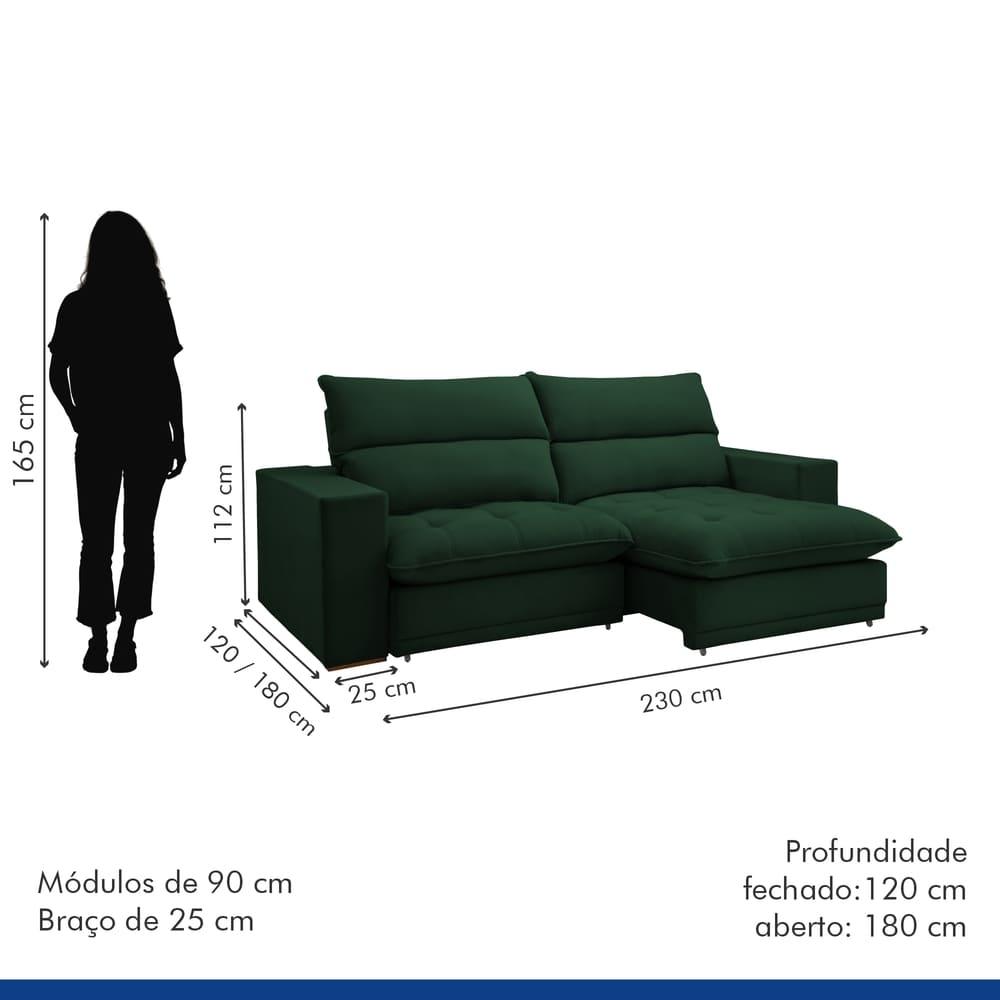 Sofá Retrátil e Reclinável Martinho Veludo Verde 2,30M