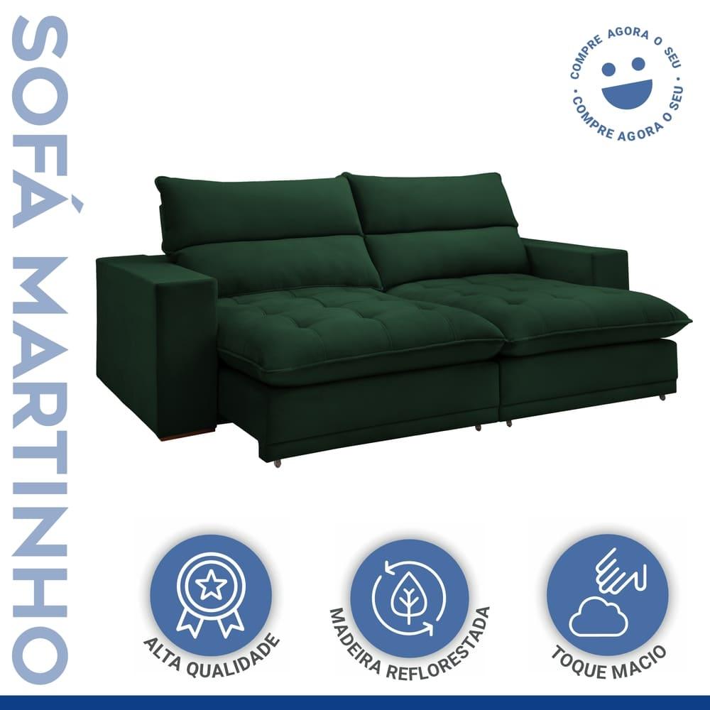 Sofá Retrátil e Reclinável Martinho Veludo Verde 2,30M
