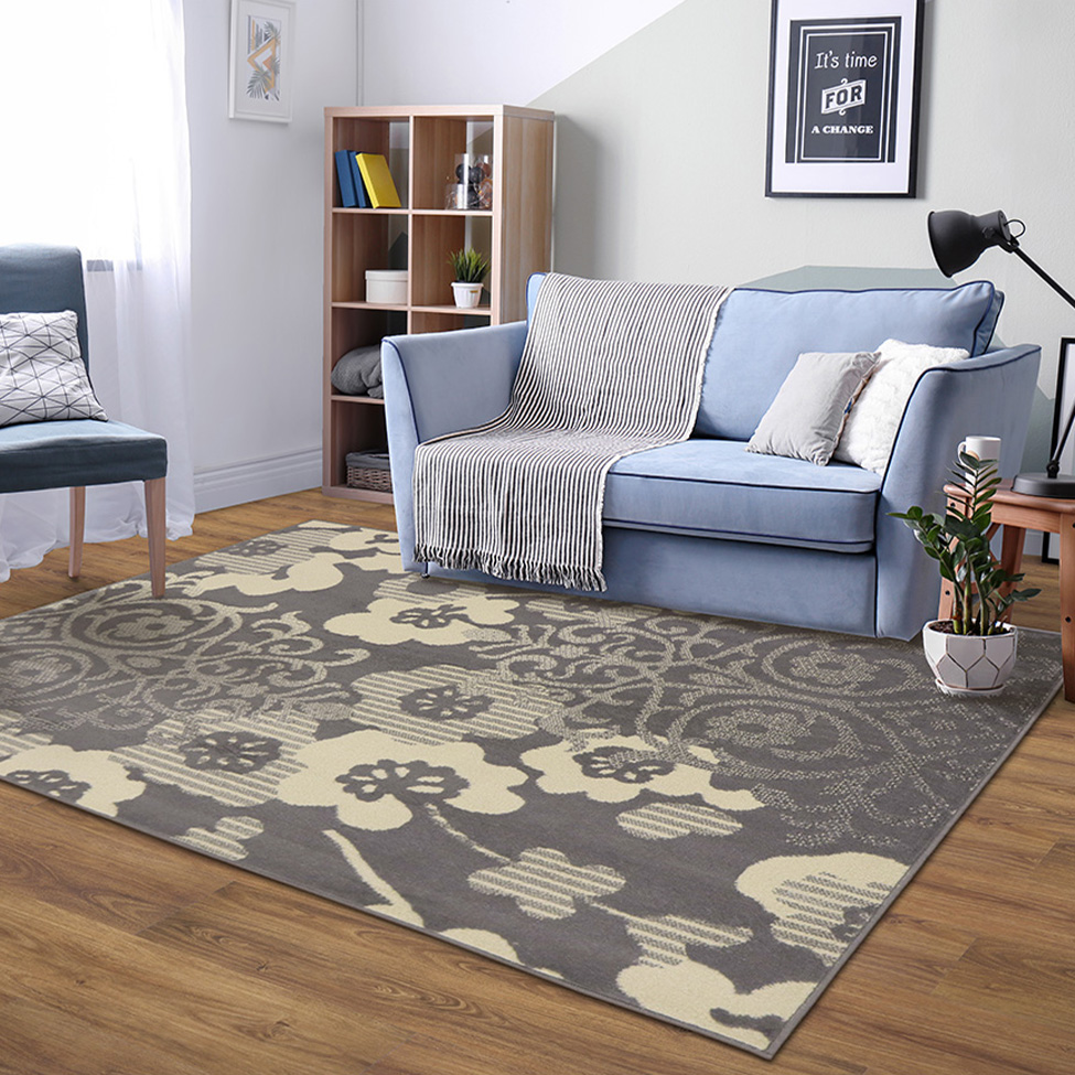 Tapete Adana Floral Retangular (150x200) Polipropileno Cinza