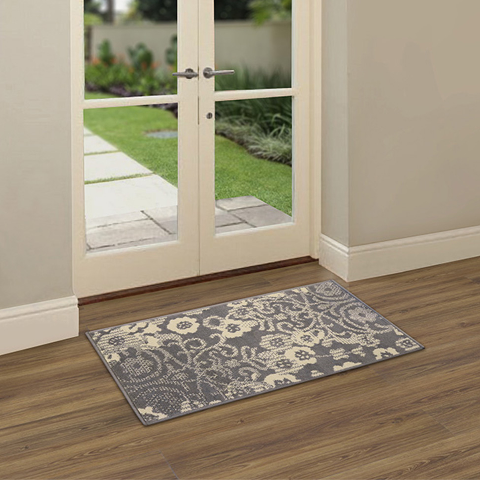 Tapete Adana Floral Retangular (50x100) Polipropileno Cinza
