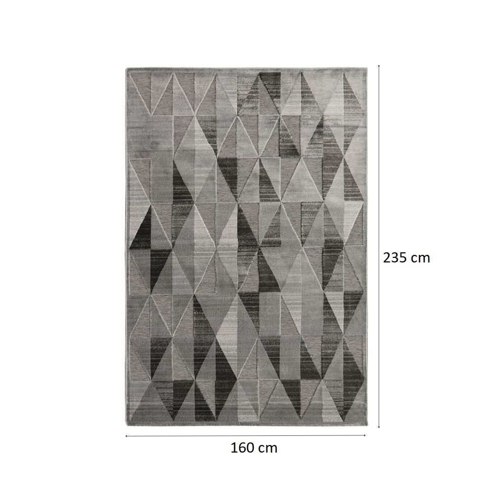 Tapete Alice Triângulos Retangular Veludo (160x235) Cinza