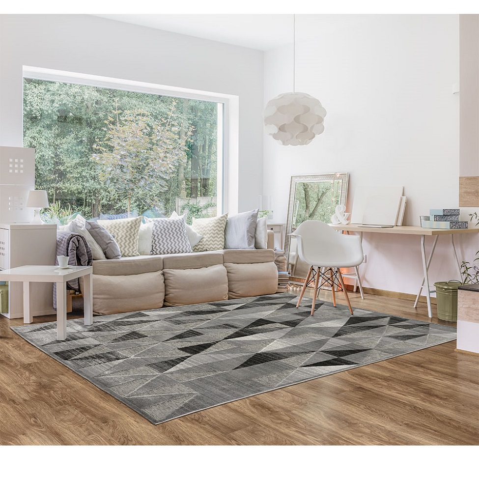 Tapete Alice Triângulos Retangular Veludo (200x285) Cinza