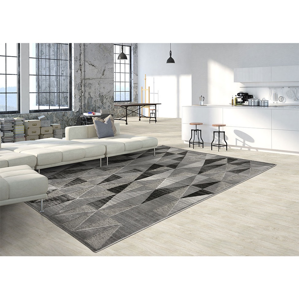 Tapete Alice Triângulos Retangular Veludo (240x340) Cinza