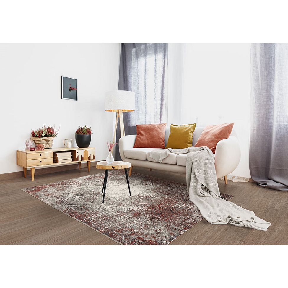 Tapete Capri Retangular Veludo (250x350) Cinza e Vermelho