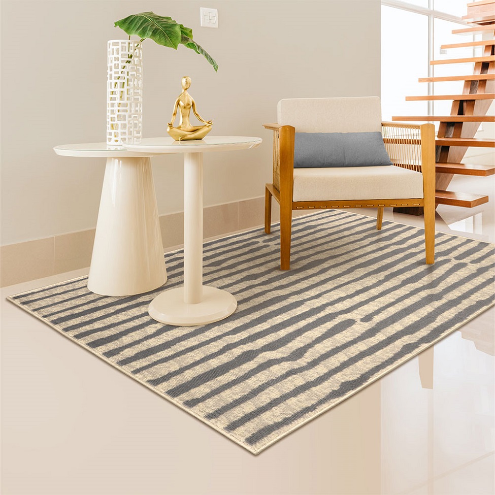 Tapete Herat Alameda Retangular Veludo (100x150) Bege e Cinza
