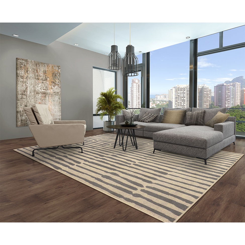 Tapete Herat Alameda Retangular Veludo (200x300) Bege e Cinza