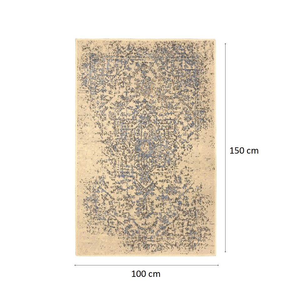 Tapete Herat Dama Retangular Veludo (100x150) Bege e Cinza