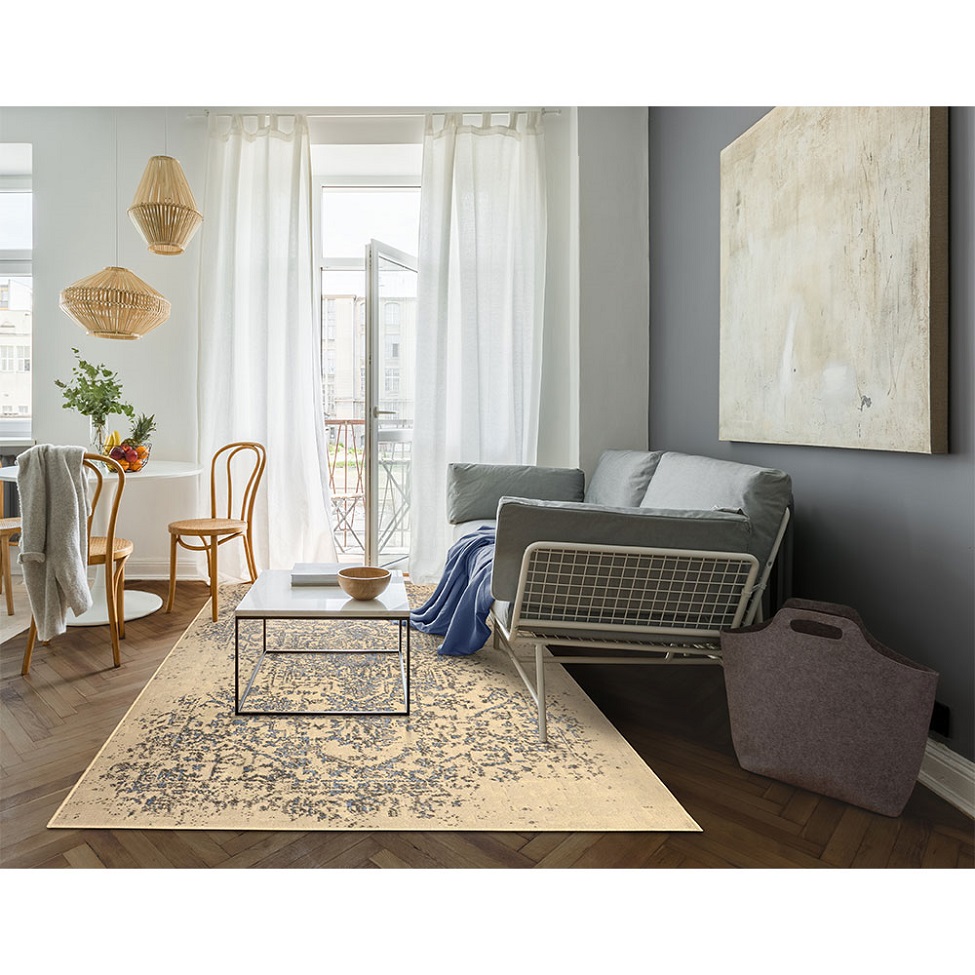 Tapete Herat Dama Retangular Veludo (150x200) Bege e Cinza