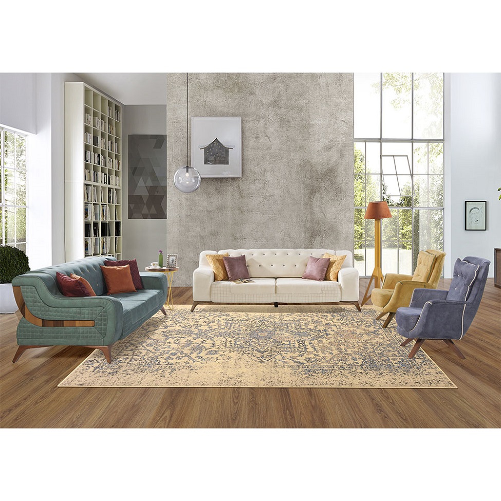 Tapete Herat Dama Retangular Veludo (200x250) Bege e Cinza