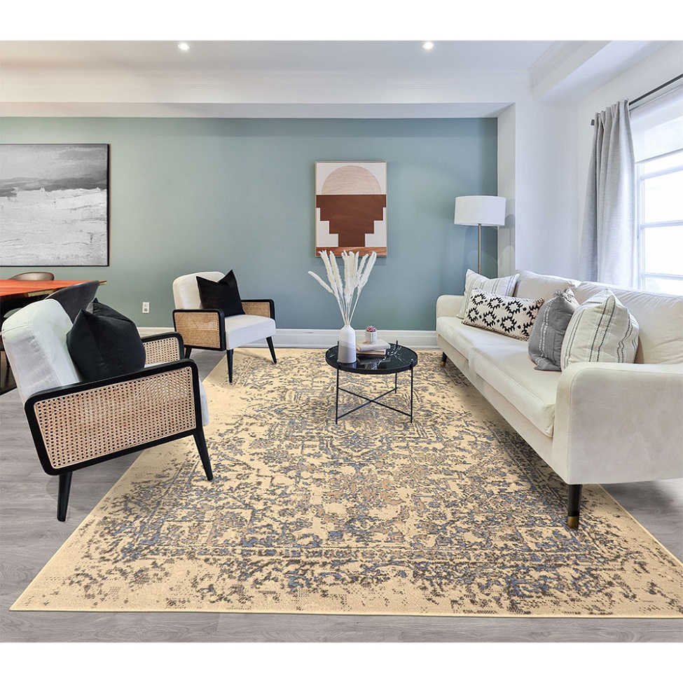 Tapete Herat Dama Retangular Veludo (200x300) Bege e Cinza