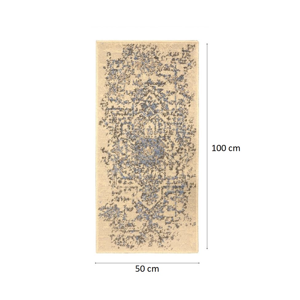 Tapete Herat Dama Retangular Veludo (50x100) Bege e Cinza