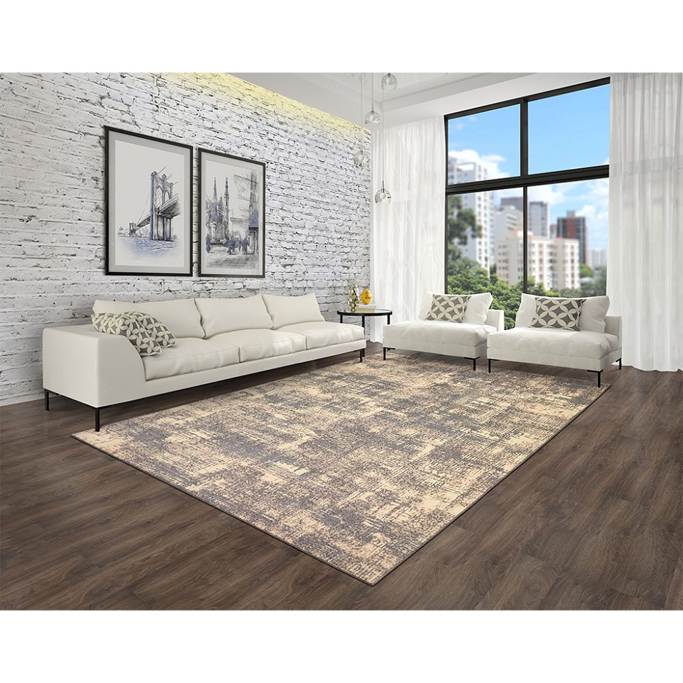 Tapete Labella Patina Retangular Veludo (200x300) Cinza e Bege