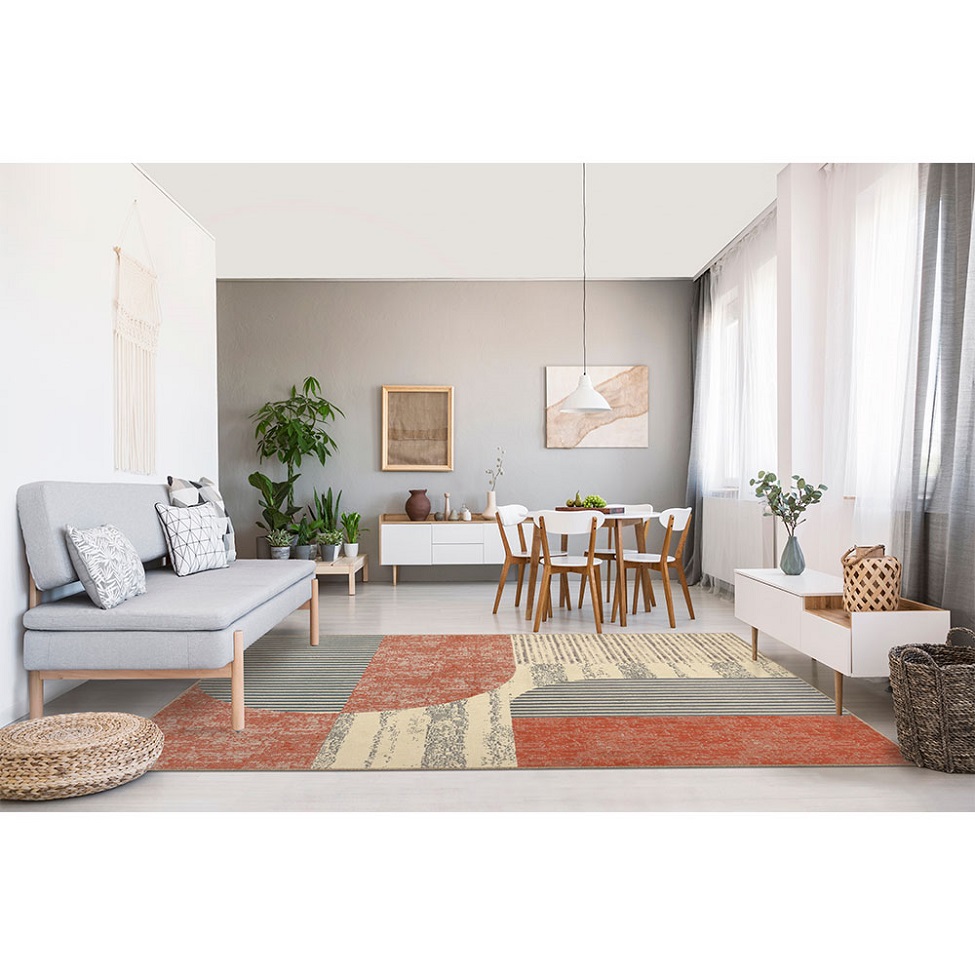 Tapete Labella Temático Retangular Veludo (200x250) Laranja e Bege