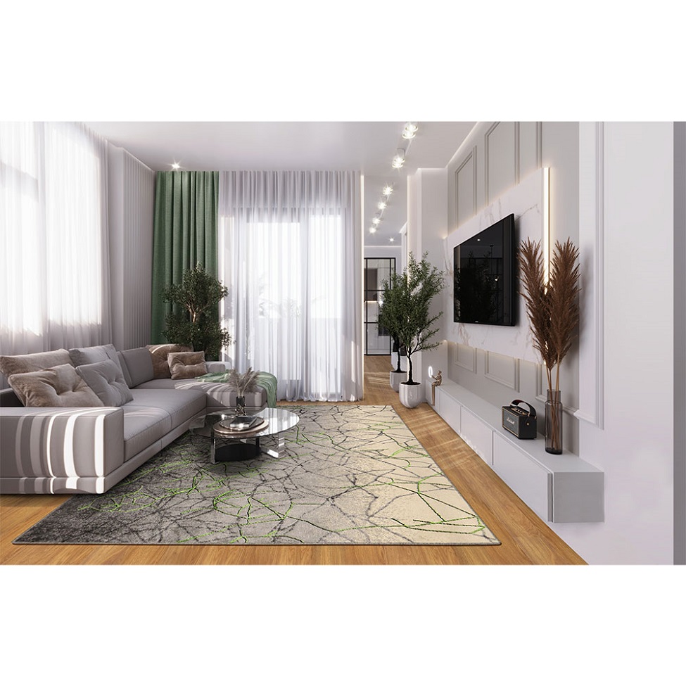 Tapete New Look Arabesco Retangular Veludo (200x250) Cinza e Verde